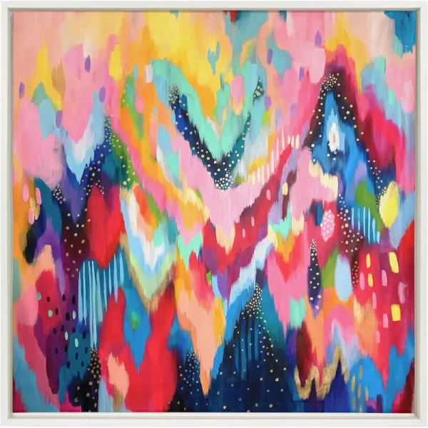 Kate and Laurel Sylvie EV Brushstroke 100 Framed Canvas Wall Art by Jessi Raulet of Ettavee 30x30 Natural Colorful Abstract for WallWhite