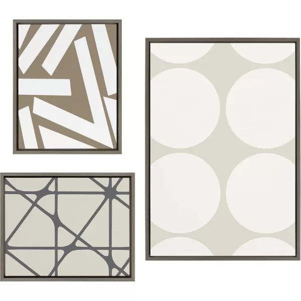 Kate and Laurel Sylvie Elevated Modern Neutral Dots Pattern No 2 and Stained Glass Framed Canvas Wall Art Set by The Creative Bunch Studio Set of 3 16x20 and 23x33 Natural Abstract Wall DcorGray