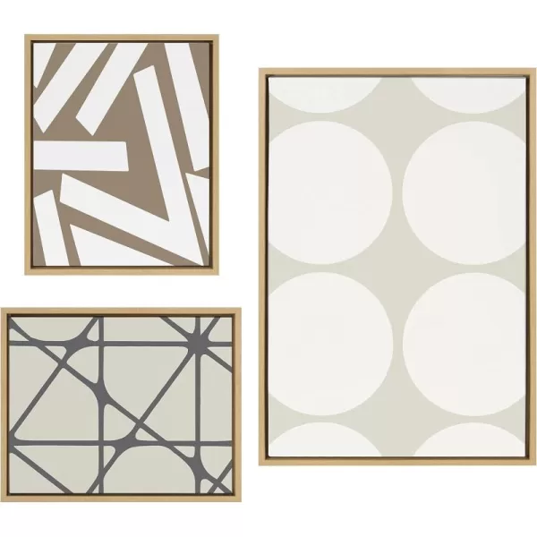Kate and Laurel Sylvie Elevated Modern Neutral Dots Pattern No 2 and Stained Glass Framed Canvas Wall Art Set by The Creative Bunch Studio Set of 3 16x20 and 23x33 Natural Abstract Wall DcorNatural