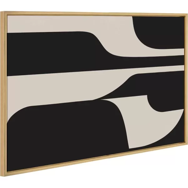 Kate and Laurel Sylvie Eye Catching Sleek Abstract 6 Black and Beige Framed Canvas Wall Art by The Creative Bunch Studio 23x33 Black Modern Contemporary Art for WallGold