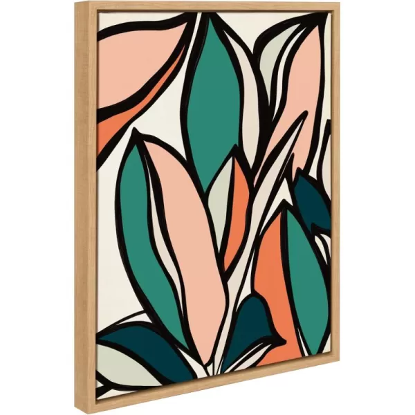 Kate and Laurel Sylvie Fanciful Ficus 2 Framed Canvas Wall Art by Alicia Bock 18x24 Natural Colorful Plant Leaves Art for WallNatural