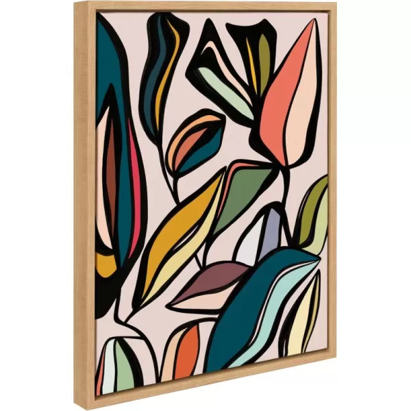 Kate and Laurel Sylvie Fanciful Ficus Framed Canvas Wall Art by Alicia Bock 18x24 Natural Colorful Plant Leaves Art for WallNatural