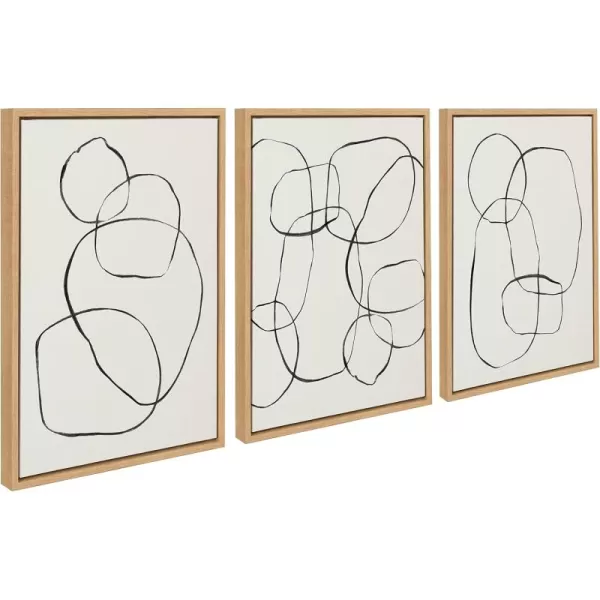 Kate and Laurel Sylvie Going in Circles Dancing Circles and Modern Circles Framed Linen Textured Canvas Art Set by Teju Reval of SnazzyHues 3 Piece Set 18x24 Natural Minimalist Neutral Wall ArtNatural