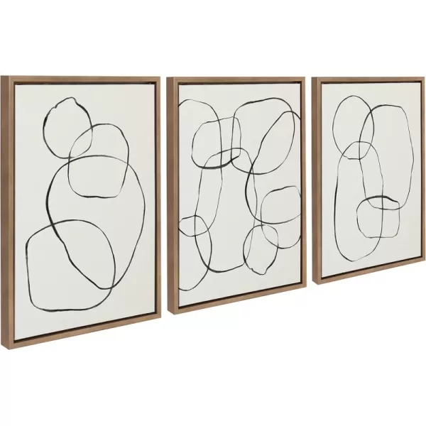 Kate and Laurel Sylvie Going in Circles Dancing Circles and Modern Circles Framed Linen Textured Canvas Art Set by Teju Reval of SnazzyHues 3 Piece Set 18x24 Natural Minimalist Neutral Wall ArtGold