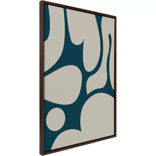 Kate and Laurel Sylvie Groovy Happy Abstract Dark Green Teal and Tan Framed Canvas Wall Art by The Creative Bunch Studio 28x38 Brown Retro Mid Century Modern Abstract Wall DcorBrown