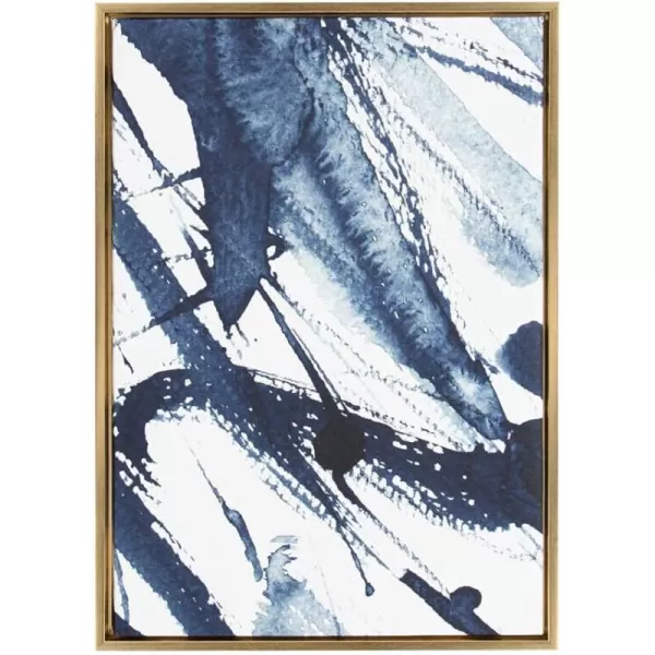 Kate and Laurel Sylvie Indigo Watercolor Framed Canvas Wall Art by Amy Peterson Art Studio 23x33 Gray Decorative Abstract Art Print for WallGold