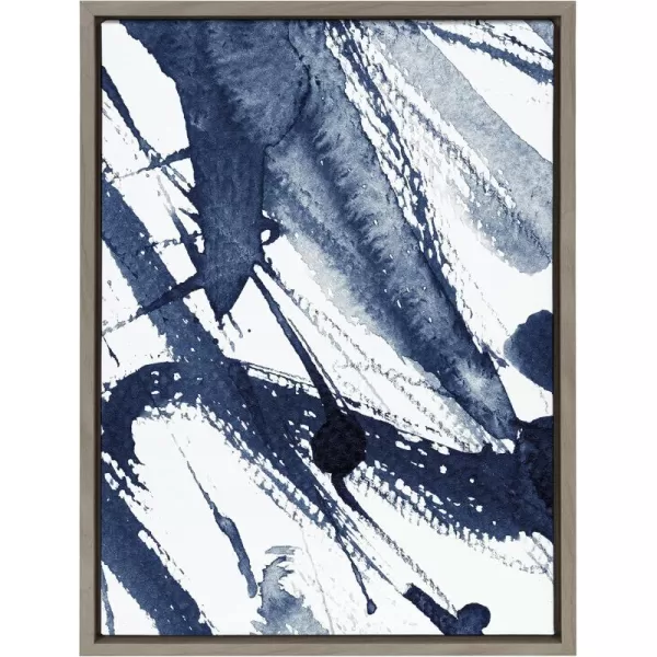 Kate and Laurel Sylvie Indigo Watercolor Framed Canvas Wall Art by Amy Peterson Art Studio 23x33 Gray Decorative Abstract Art Print for WallGray