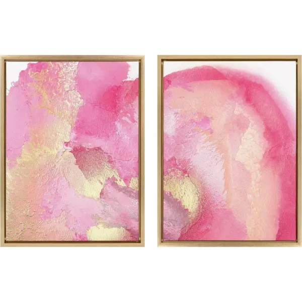 Kate and Laurel Sylvie MP Pink Golden Hour 1 and 2 Framed Canvas Wall Art Set by Mentoring Positives 2 Piece 18x24 Bright Gold Bright Pink Abstract Art for Wall