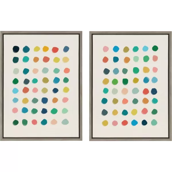 Kate and Laurel Sylvie Meditation 1 and 2 Framed Canvas Wall Art Set by Kelly Knaga 2 Piece 23x33 Gray Modern Abstract Colorful Polka Dot Art Set for Wall Home DecorGray