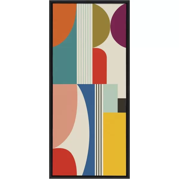 Kate and Laurel Sylvie Mid Century Modern Pattern Framed Canvas Wall Art by Rachel Lee of My Dream Wall 18x40 Brown Colorful Abstract Art Print for Home Wall DecorBlack
