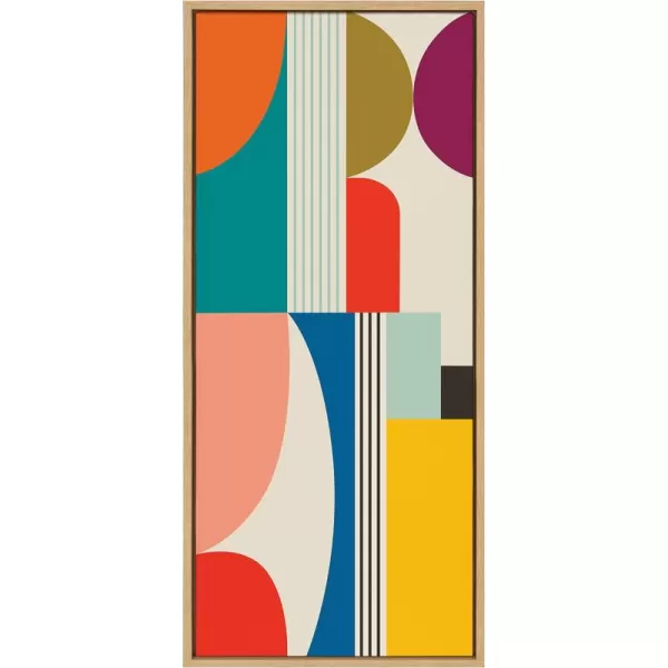 Kate and Laurel Sylvie Mid Century Modern Pattern Framed Canvas Wall Art by Rachel Lee of My Dream Wall 18x40 Brown Colorful Abstract Art Print for Home Wall DecorNatural