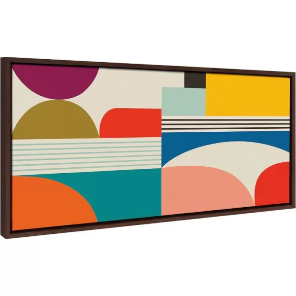 Kate and Laurel Sylvie Mid Century Modern Pattern Framed Canvas Wall Art by Rachel Lee of My Dream Wall 18x40 Brown Colorful Abstract Art Print for Home Wall DecorBrown