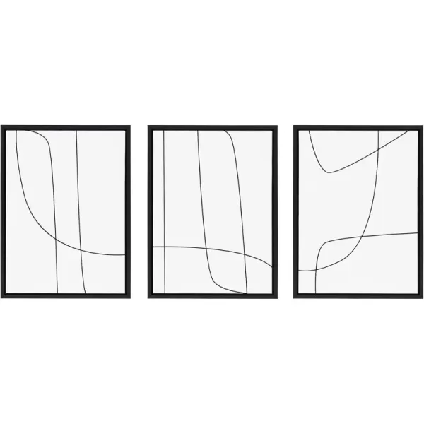 Kate and Laurel Sylvie Modern Line Abstract Black and White Framed Canvas Wall Art Set by The Creative Bunch Studio 3 Piece Set 18x24 Black Decorative Abstract Wall DcorBlack