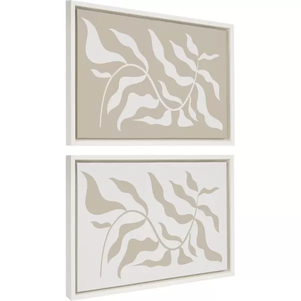 Kate and Laurel Sylvie Modern Matisse Inspired Botanical White on Beige and Beige on White Framed Canvas Set by The Creative Bunch Studio 2 Piece Set 18x24 White Modern Neutral Beige Wall Dcor Set