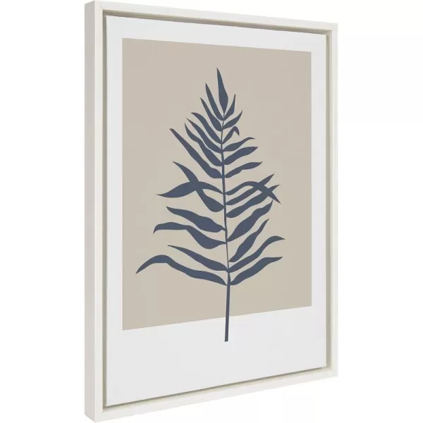 Kate and Laurel Sylvie Muted Tan and Blue Colorblock Botanical Fern Framed Canvas Wall Art by The Creative Bunch Studio 18x24 White Decorative Simple Plant Art for WallWhite
