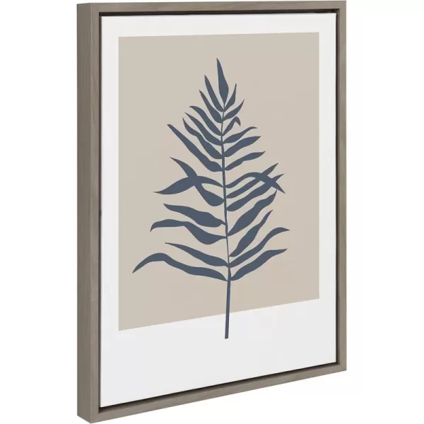 Kate and Laurel Sylvie Muted Tan and Blue Colorblock Botanical Fern Framed Canvas Wall Art by The Creative Bunch Studio 18x24 White Decorative Simple Plant Art for WallGray