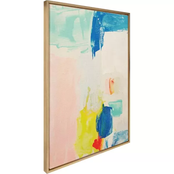 Kate and Laurel Sylvie Pop of Color I Framed Canvas Wall Art by Amy Lighthall 28x38 Gold Modern Abstract Painted Brushstrokes Art for WallGold