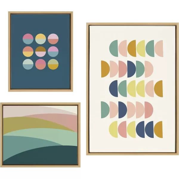Kate and Laurel Sylvie Simple Shapes in Soft Colors Framed Canvas Wall Art Set by Apricot and Birch Set of 3 two 16x20 and one 23x33 Natural Finish Frames Decorative Abstract Art Set for Wall