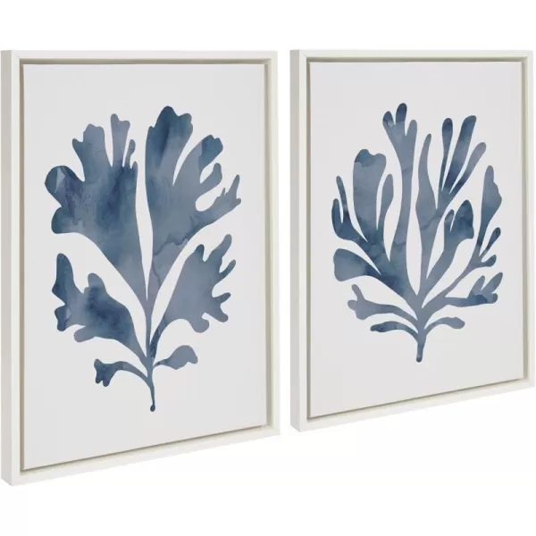 Kate and Laurel Sylvie Sophisticated Neutral Coral Blue 1 and 2 Framed Canvas Wall Art Set by The Creative Bunch Studio 2 Piece 18x24 White Soft Coastal Art for WallWhite