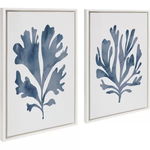 Kate and Laurel Sylvie Sophisticated Neutral Coral Blue 1 and 2 Framed Canvas Wall Art Set by The Creative Bunch Studio 2 Piece Set 23x33 White Soft Coastal Art for Wall