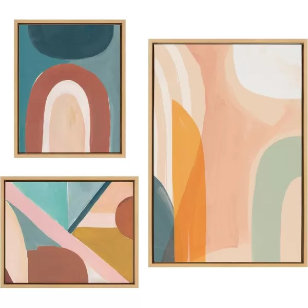 Kate and Laurel Sylvie Sunrise Over Marrakesh Teotitlan Valley Study 1 and 2 Framed Canvas Wall Art Set by Kate Aurelia Holloway 3 Piece Set 23x33 and 16x20 Natural MidCentury Modern Abstract Art