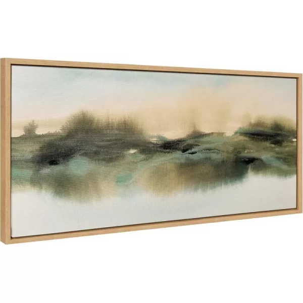 Kate and Laurel Sylvie Tranquil Meadows Framed Canvas Wall Art by Amy Lighthall 18x40 Gold Soft Abstract Watercolor Nature Landscape Art for Wall Home DecorNatural