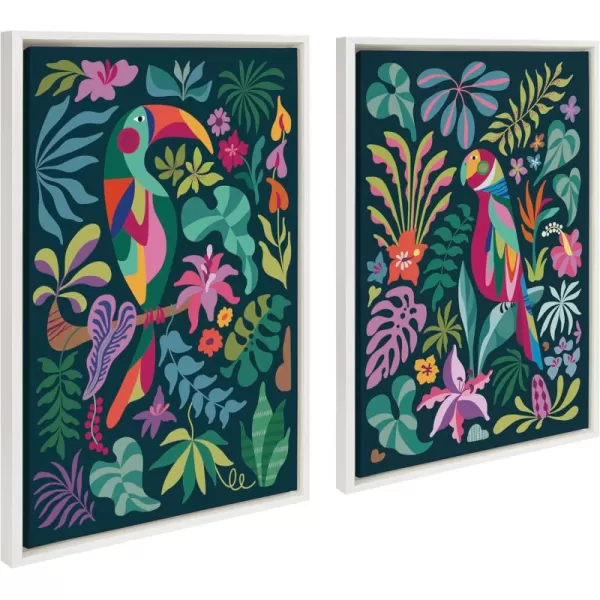 Kate and Laurel Sylvie Tropical Parrot and Tropical Toucan Framed Canvas Wall Art Set by Rachel Lee 2 Piece Set 23x33 White Vibrant Colorful Bird Art for Wall