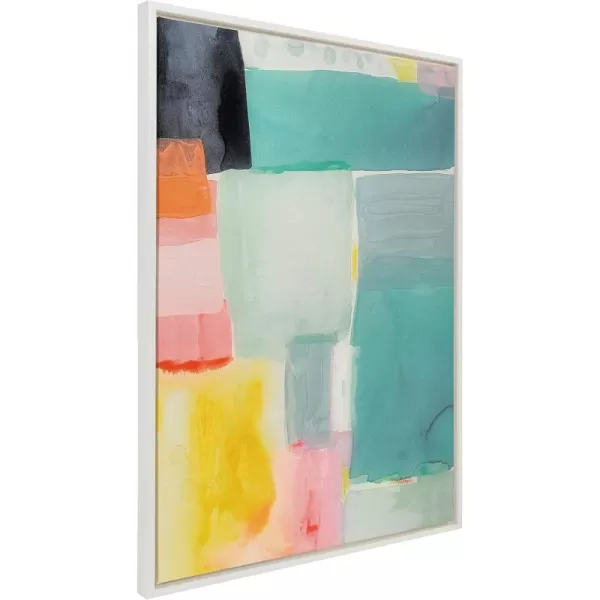 Kate and Laurel Sylvie United Colors I Framed Canvas Wall Art by Amy Lighthall 28x38 Natural Modern Soft Watercolor Abstract Art for Wall Home DecorWhite