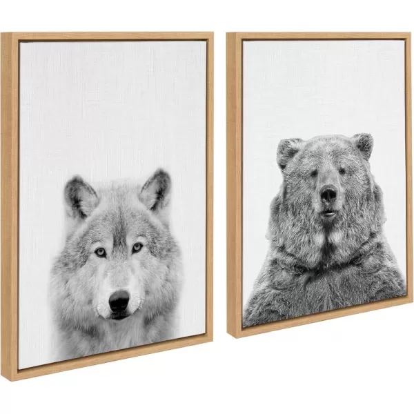 Kate and Laurel Sylvie Wolf and Bear European Framed Canvas Wall Art Set by Simon Te of Tai Prints 2 piece 18x24 Natural Modern Nature Animals Art for Wall Home DecorNatural
