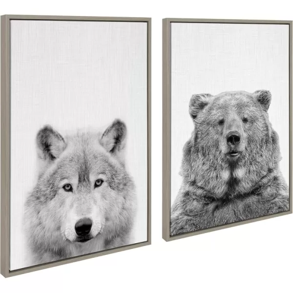 Kate and Laurel Sylvie Wolf and Bear European Framed Canvas Wall Art Set by Simon Te of Tai Prints 2 piece 18x24 Natural Modern Nature Animals Art for Wall Home DecorGray