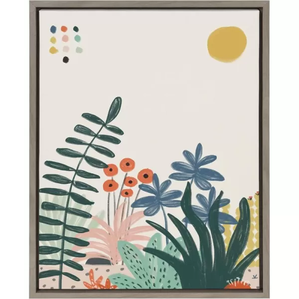 Kate and Laurel Sylvie Zen Garden 2 Framed Canvas Wall Art by Kelly Knaga 18x24 Gray Colorful Floral Art for WallGray