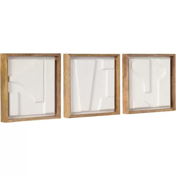 Kate and Laurel Yukiah Modern Geometric Wooden Wall Art Set Set of 3 White and Natural Wood Transitional Decorative Sculptural Wood Plaque Art Collection for Wall Decor