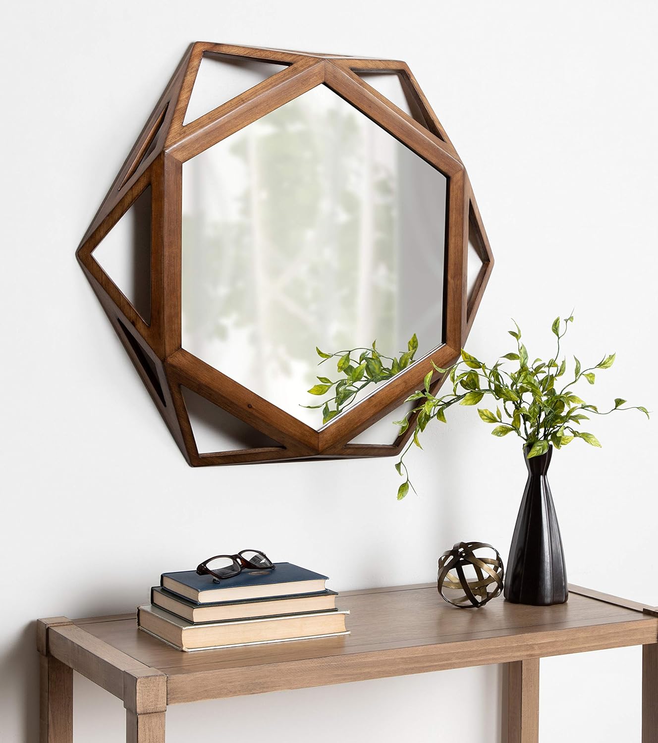 imageKate and Laurel Cortland RusticModern Geometric Octagon Shaped Wood Accent Wall Mirror Rustic Caramel Finish 24x27inchesBrown