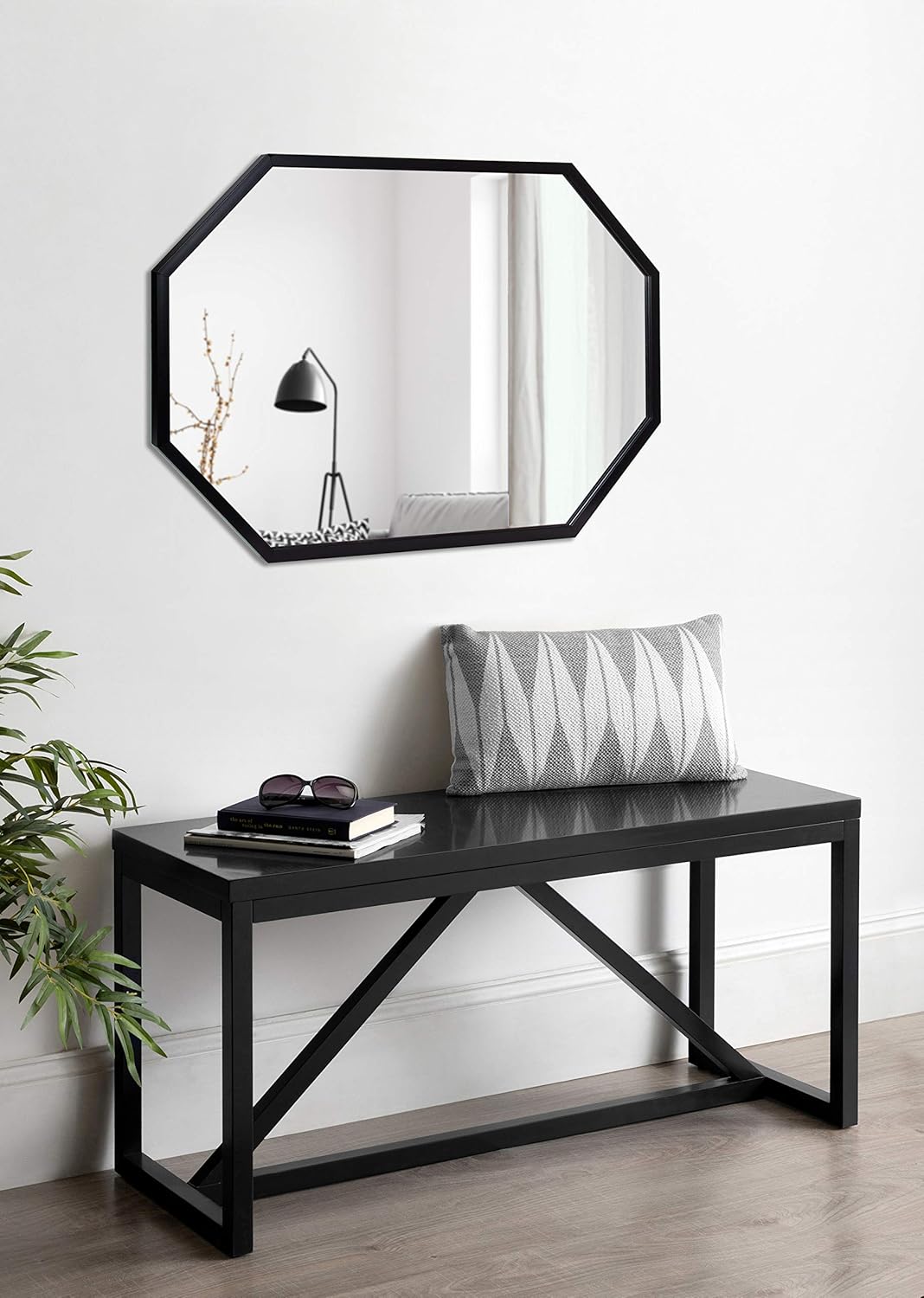 imageKate and Laurel Laverty Modern Oblong Octagon Framed Wall Mirror 24 x 36 Black Geometric Wall Decor