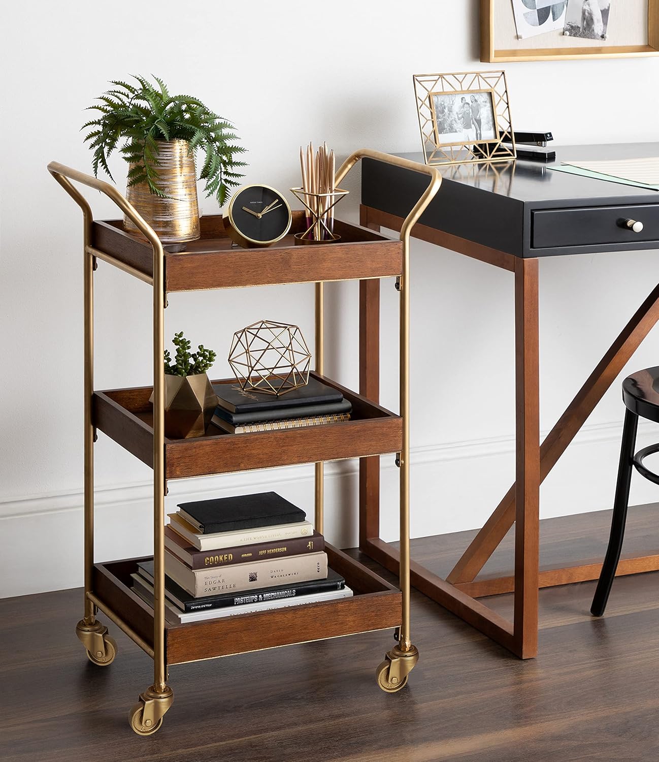 Kate and Laurel Lloyd MidCentury Modern Transitional Bar Cart 23quot x 35quot Gold Functional Vintage Decor