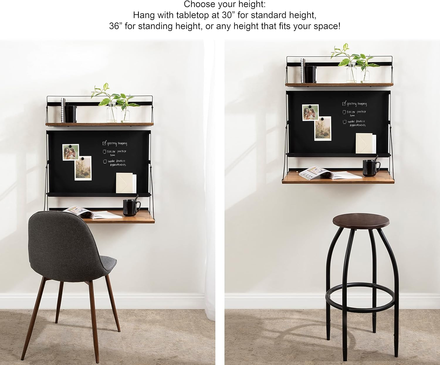 Kate and Laurel McAllister Modern Functional Floating Desk with Versatile Folding Shelf and Magnetic Chalkboard for Home Office or Homework Station 27x18x30 Rustic BrownBlack