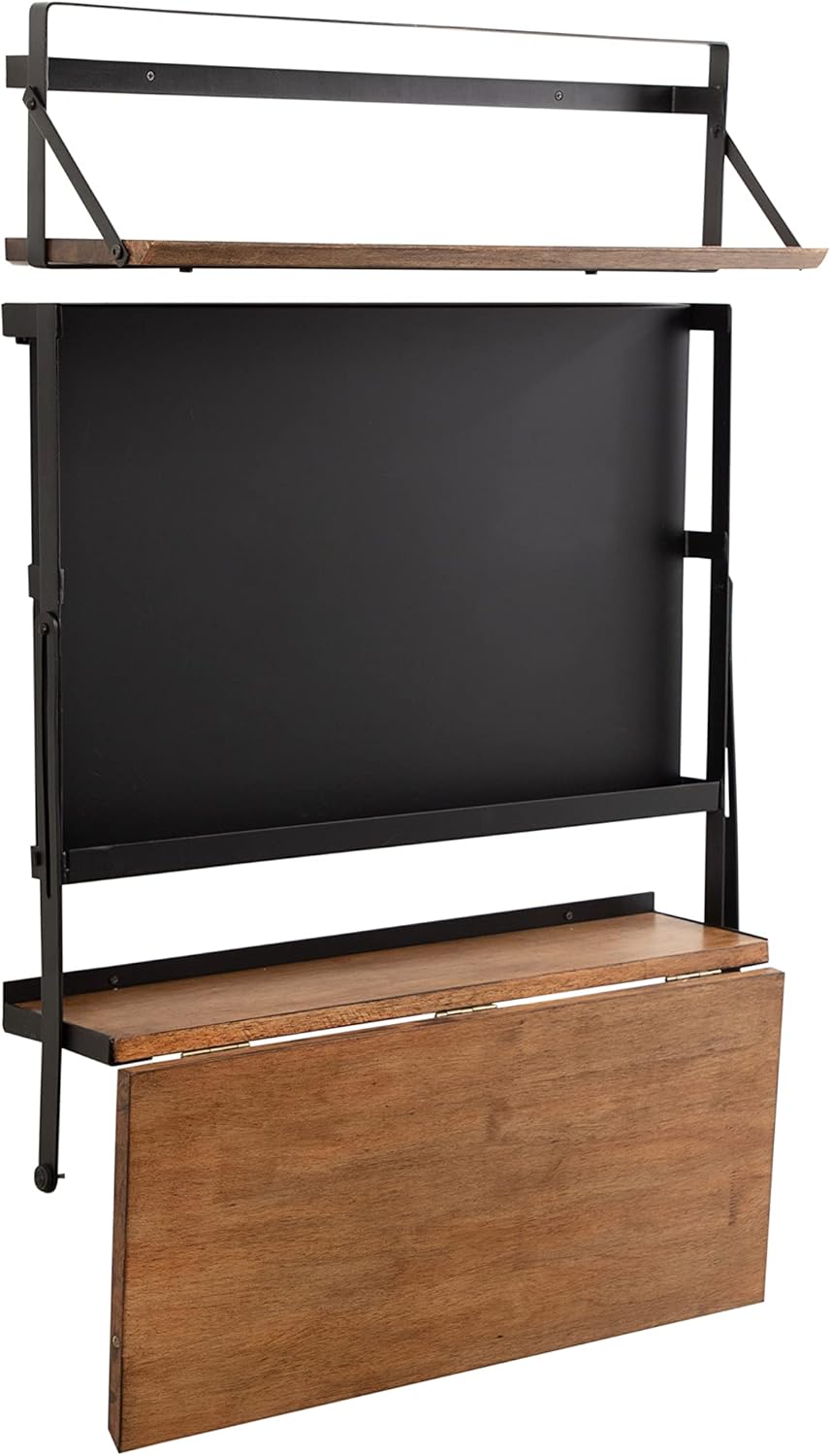 Kate and Laurel McAllister Modern Functional Floating Desk with Versatile Folding Shelf and Magnetic Chalkboard for Home Office or Homework Station 27x18x30 Rustic BrownBlack