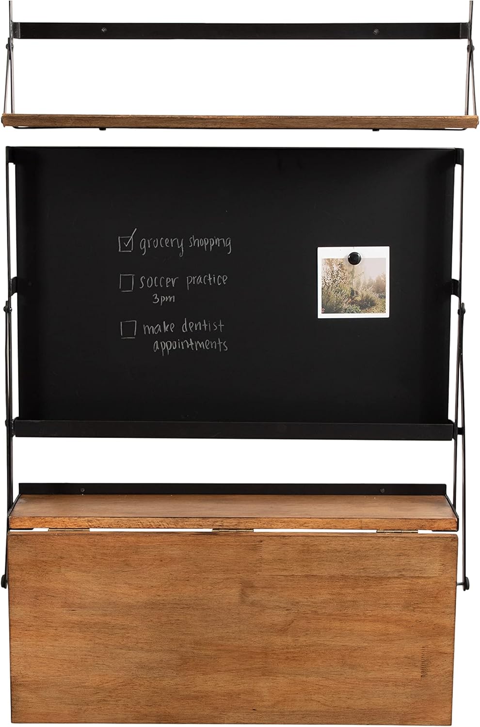 Kate and Laurel McAllister Modern Functional Floating Desk with Versatile Folding Shelf and Magnetic Chalkboard for Home Office or Homework Station 27x18x30 Rustic BrownBlack