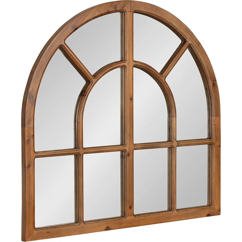 imageKate and Laurel Boldmere Modern Farmhouse Wide Windowpane Arched Mirror 30 x 29 Rustic Brown Decorative Vintage Inspired Window Mirror for Farmhouse Wall DecorBrown