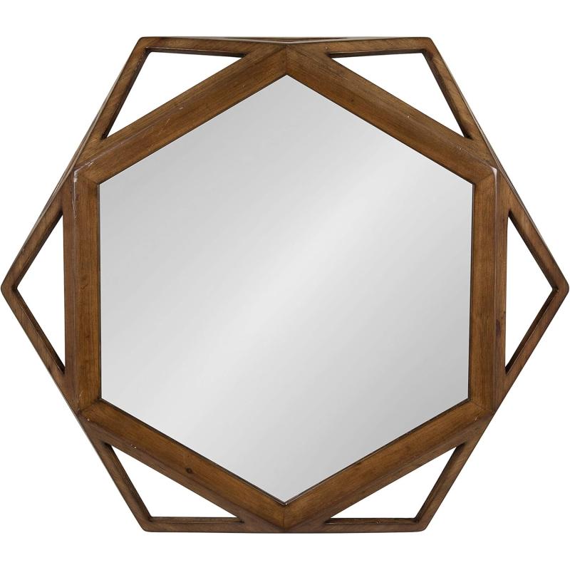 imageKate and Laurel Cortland RusticModern Geometric Octagon Shaped Wood Accent Wall Mirror Rustic Caramel Finish 24x27inchesBrown