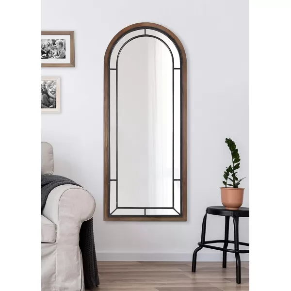 Kate and Laurel Audubon Farmhouse Wall Mirror 20 x 48 Black Full Length Arched Mirror for WallRustic Brown