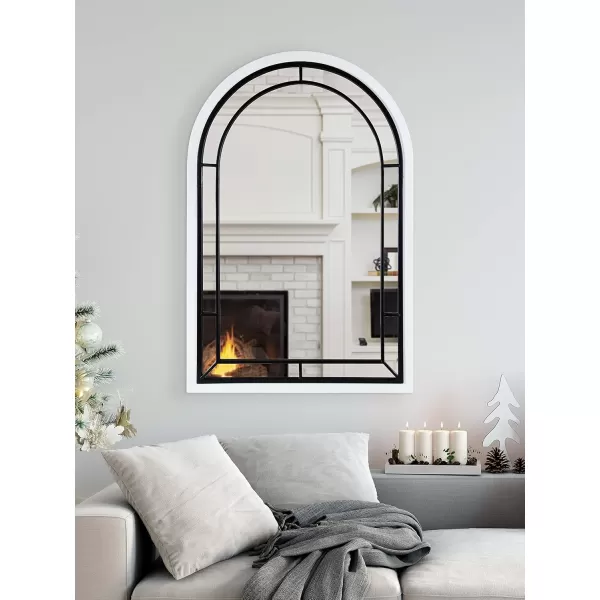 Kate and Laurel Audubon Farmhouse Wall Mirror 20 x 48 Black Full Length Arched Mirror for WallWhite