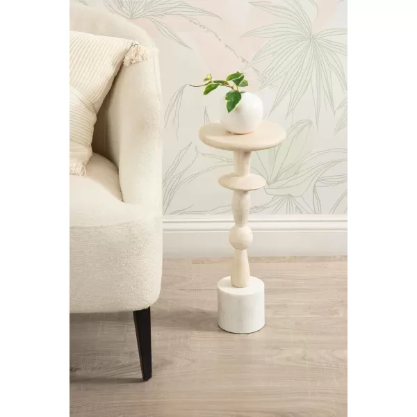 Kate and Laurel Avenal Modern Round Wood Drink Table 9 x 9 x 22 Bleached Wood and White Marble Boho Circle Mini Table with Marble Base for Use as Martini Table or Small Bedroom Nightstand Option