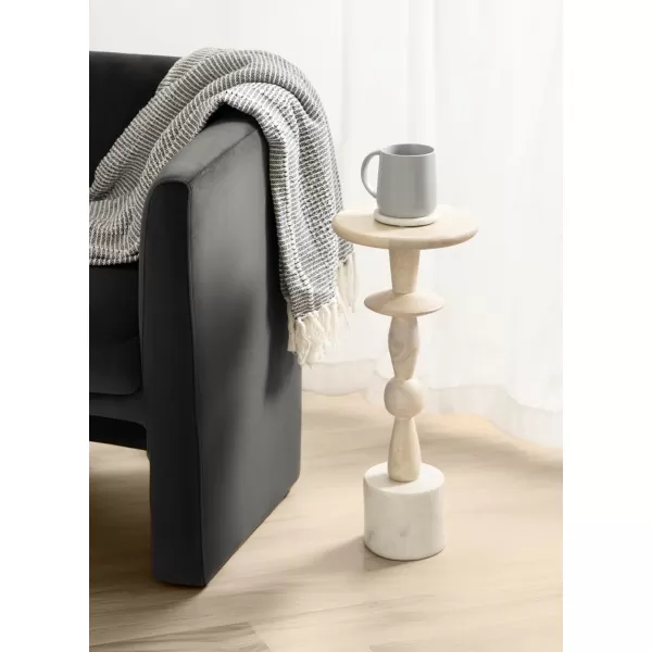 Kate and Laurel Avenal Modern Round Wood Drink Table 9 x 9 x 22 Bleached Wood and White Marble Boho Circle Mini Table with Marble Base for Use as Martini Table or Small Bedroom Nightstand Option