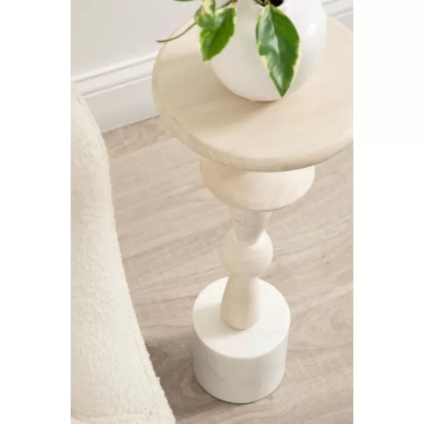 Kate and Laurel Avenal Modern Round Wood Drink Table 9 x 9 x 22 Bleached Wood and White Marble Boho Circle Mini Table with Marble Base for Use as Martini Table or Small Bedroom Nightstand Option