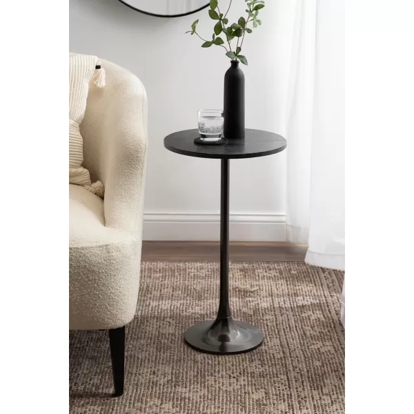 Kate and Laurel Baronet Glam Marble Round Side Table 14 x 14 x 24 Black Marble and Gray Gunmetal Marble Top Circle End Table for Use as a Bedroom Nightstand or Living Room Plant Stand OptionPewterBlack