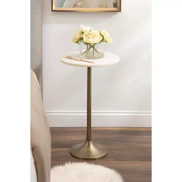 Kate and Laurel Baronet Glam Marble Round Side Table 14 x 14 x 24 Black Marble and Gray Gunmetal Marble Top Circle End Table for Use as a Bedroom Nightstand or Living Room Plant Stand OptionWhiteGold
