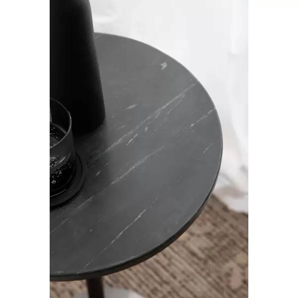 Kate and Laurel Baronet Glam Marble Round Side Table 14 x 14 x 24 Black Marble and Gray Gunmetal Marble Top Circle End Table for Use as a Bedroom Nightstand or Living Room Plant Stand OptionPewterBlack