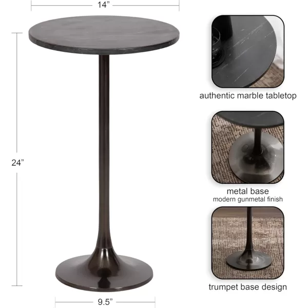 Kate and Laurel Baronet Glam Marble Round Side Table 14 x 14 x 24 Black Marble and Gray Gunmetal Marble Top Circle End Table for Use as a Bedroom Nightstand or Living Room Plant Stand OptionPewterBlack