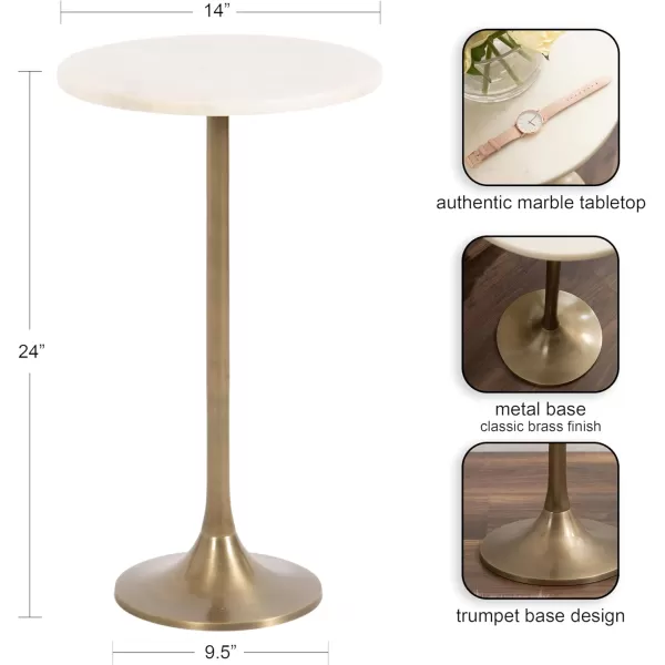 Kate and Laurel Baronet Glam Marble Round Side Table 14 x 14 x 24 Black Marble and Gray Gunmetal Marble Top Circle End Table for Use as a Bedroom Nightstand or Living Room Plant Stand OptionWhiteGold